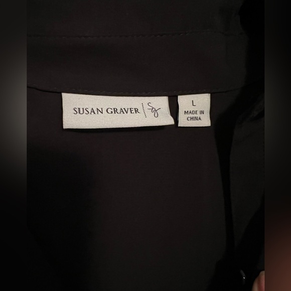 Susan Graver Black Silver Sequin Button Up Blouse Size Medium - Picture 2 of 10